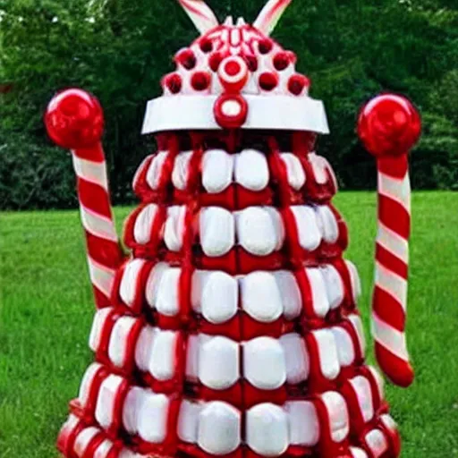 Prompt: candy cane themed dalek, realistic