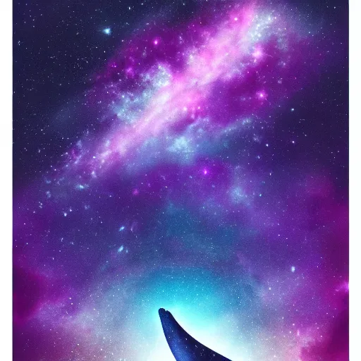 Image similar to portrait of whale swimming on a night sky, swimming across the universe, nebulae, purple and blue, galaxies, oniric, dreamy, beautiful, highly detailed, cinematic, trending on artstation