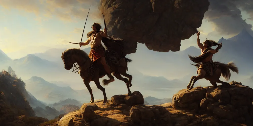 Image similar to alexander the great commanding a conquest on the top of a big rock, extremely detailed digital painting, in the style of fenghua zhong and ruan jia and jeremy lipking and peter mohrbacher, mystical colors, rim light, beautiful lighting, 8 k, stunning scene, raytracing, octane, trending on artstation