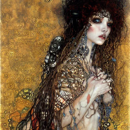 Prompt: depraved goddess, intricate detail, klimt, royo, royo, whealan,