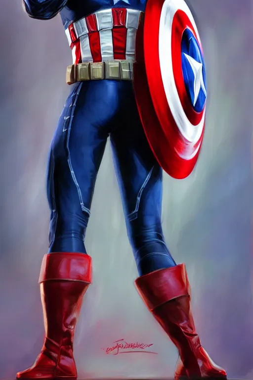 Prompt: hyperrealistic full body concept art of Donald Trump as Captain America, oil on canvas, in the style of J.C. Leyendecker, Ross Tran and WLOP, 4k, smooth, sharp focus, extremelydetailed