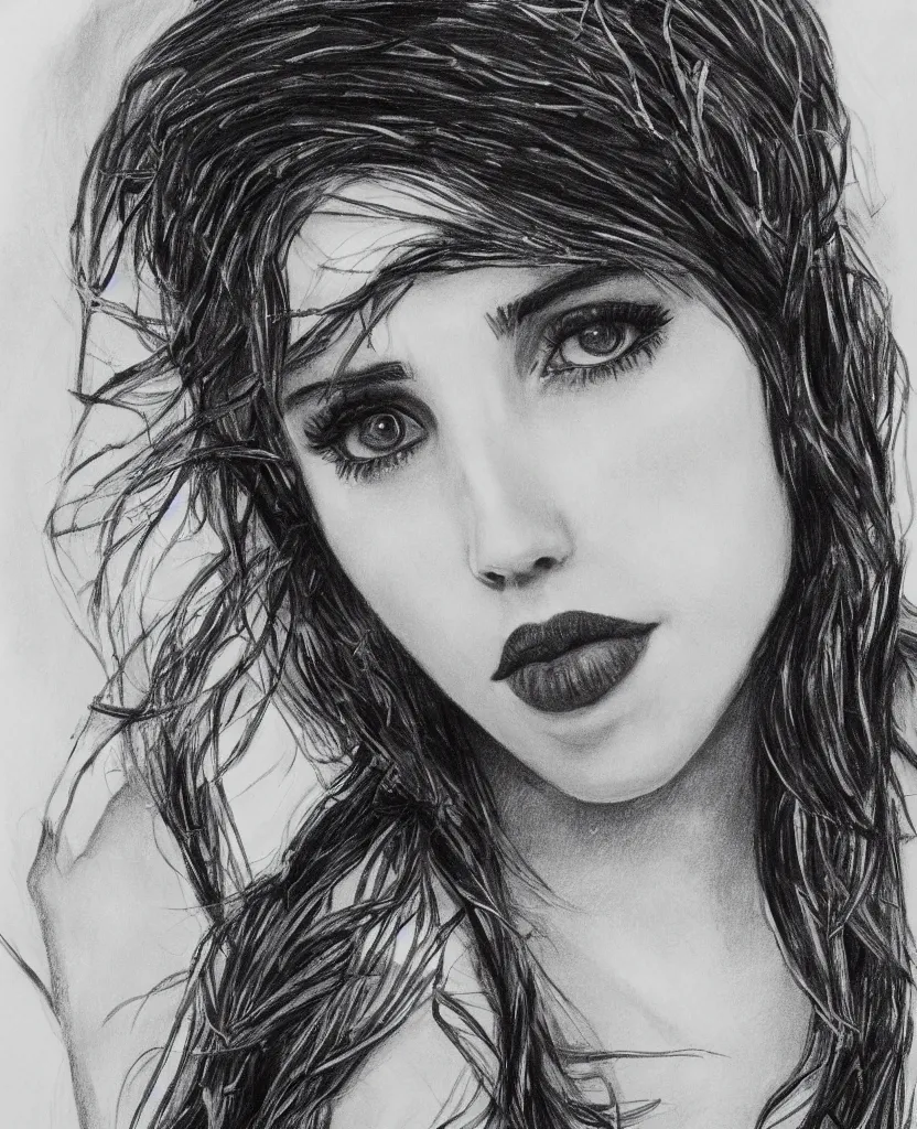 Prompt: young Emma Roberts as a goddess of black roses looking searchingly into your eyes. charcoal shadowing. minute detail. blended shadowing. tricolors. ultra colorful. perfect lighting. perfect pose. amazing creative portrait illustration. the best portrait of a beautiful goddess in existence. large format image.