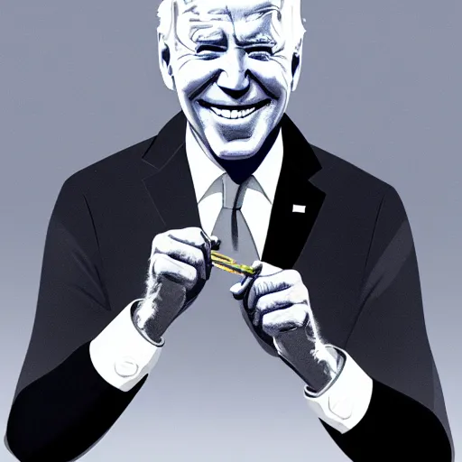 Image similar to joe biden smoking a rolled marijuana joint, amazing detail, digital art, artstation