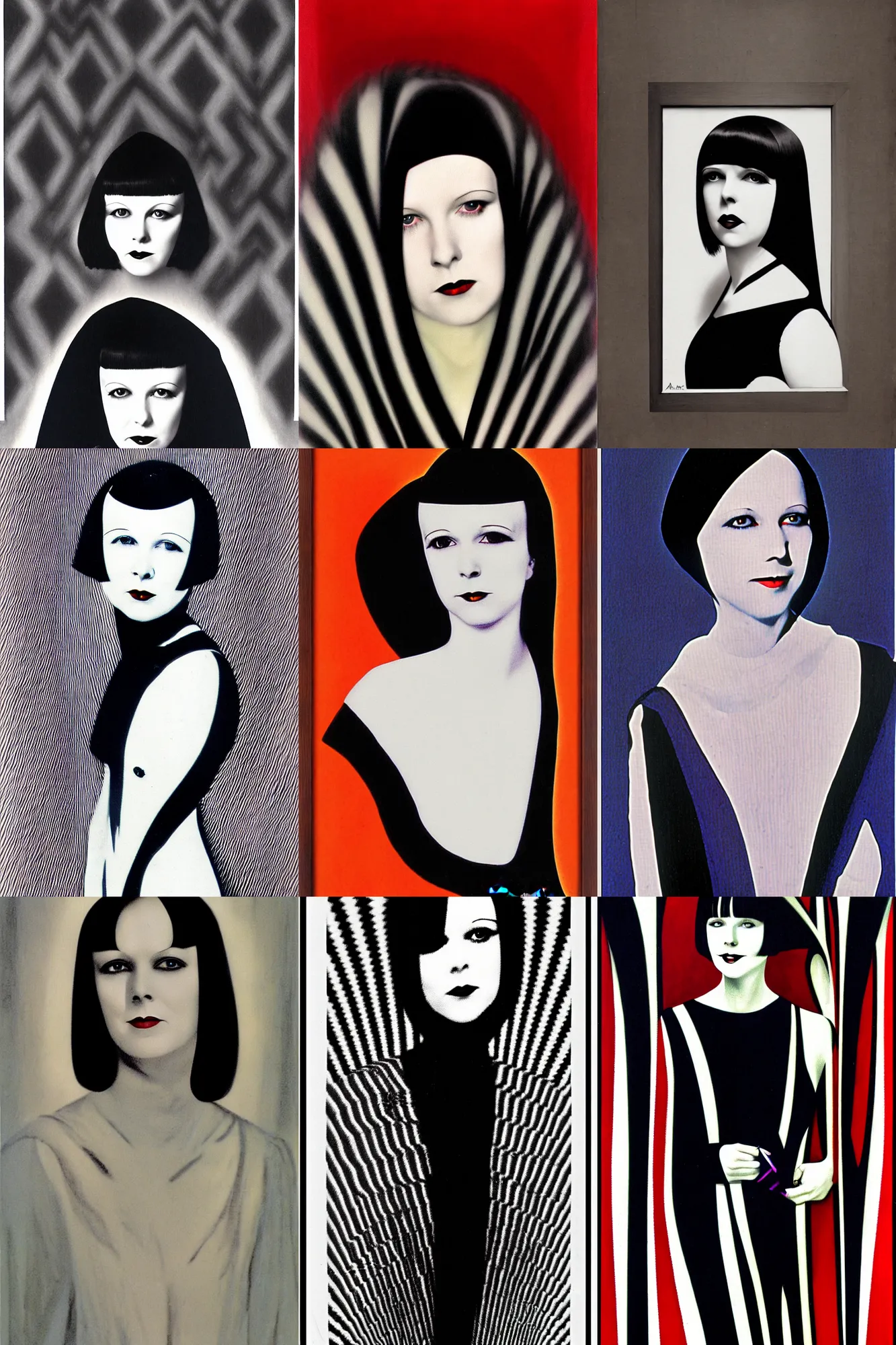 Prompt: portrait of 2 2 yeard old mary louise brooks as a vampire, op art, by alphonso dunn