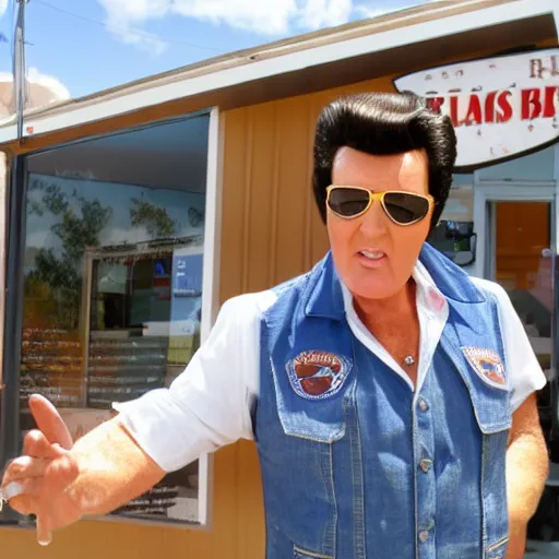 Image similar to Elvis at wholegrain bakery Aldinga hyper realistic, high octane