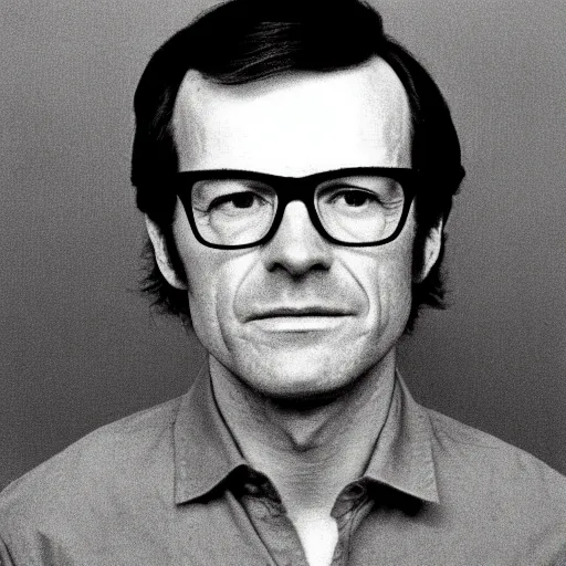 Prompt: 1970s of Mugshot Portrait of Bryan Cranston with glasses and no beard, with very short hair and a receding hairline, dressed in 1970s menswear, taken in the 1970s, photo taken on a 1970s polaroid camera, grainy, real life, hyperrealistic, ultra realistic, realistic, highly detailed, epic, HD quality, 8k resolution, body and headshot, film still, front facing, front view, headshot and bodyshot, detailed face, very detailed face