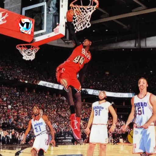 Image similar to A NBA photograph of Venom slam dunking with flames coming from the basket