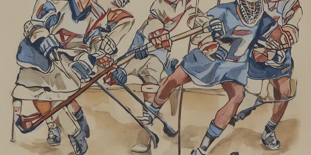 Image similar to lacrosse stick in the style of a 1 9 7 0's illustration
