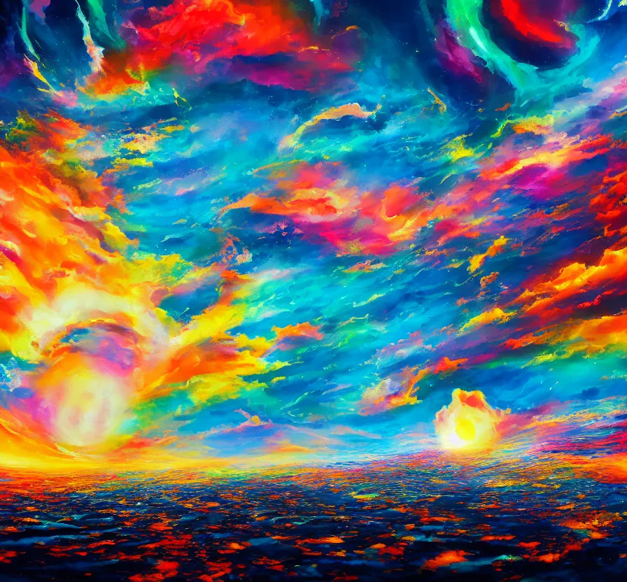 Prompt: nuclear explosion, abstract, trippy, acrilic paint, brush paint, heavenly atmosphere, paint, ultra detailed, beautiful image, resolution, artstation