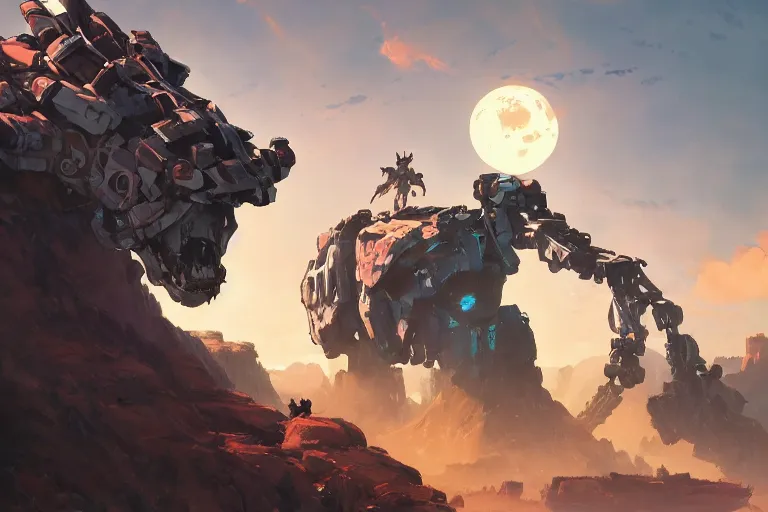 Image similar to rockbreaker machine mecha animal beast robot of horizon forbidden west horizon zero dawn bioluminiscence, behance hd by jesper ejsing, by rhads, makoto shinkai and lois van baarle, ilya kuvshinov, rossdraws global illumination