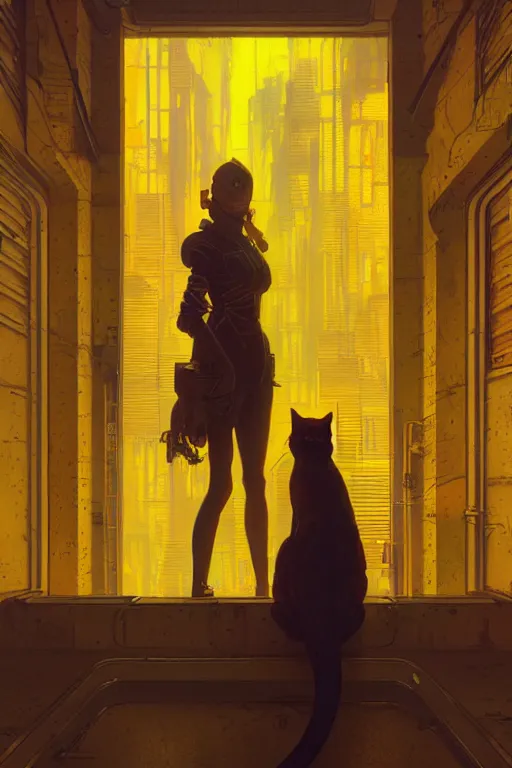 Prompt: yellow cat inside a synth wave city, highly detailed, digital painting, artstation, concept art, sharp focus, illustration, art by greg rutkowski and alphonse mucha