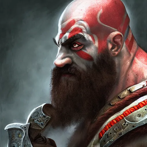 Prompt: highly detailed portrait of kratos wearing doomguard armor, hyperrealistic illustration by william didier - pouget
