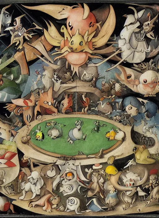 Image similar to a pokemon designed by hieronymus bosch, in the style of Pokemon official artwork, sharp details