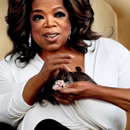 Image similar to oprah winfrey holding up a mouse to the camera