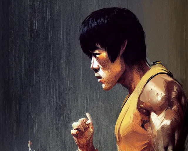 Image similar to a portrait of bruce lee in the style of renaissance tuscany, art by greg rutkowski and artgerma, stunning! concept art, character design