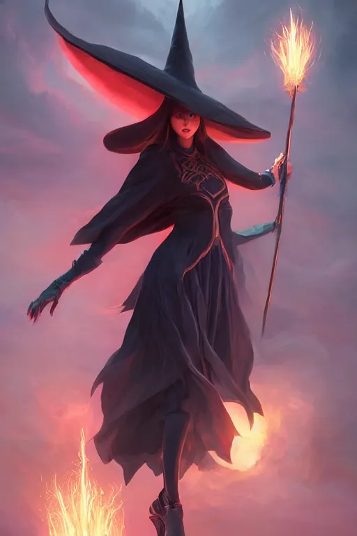 Image similar to a beautiful dark magician girl with a large witches hat that covers her face by Greg Rutkowski, Sung Choi, Mitchell Mohrhauser, Maciej Kuciara, Johnson Ting, Maxim Verehin, Peter Konig, final fantasy , mythical, 8k photorealistic, cinematic lighting, HD, high details, atmospheric,