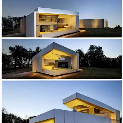 Prompt: futuristic house on a pletform that allows elevating the house from ground level to 5 meters high