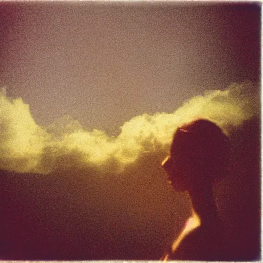 Image similar to pinhole photo : dream, smoke, clouds, silhouette, face, mirror, double exposure, chromatic aberration, kodachrome, red and yellow light