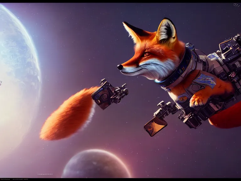 Image similar to fox in space, RPG Reference, Oil Painting, Trending on Artstation, octane render, Insanely Detailed, 8k, HD