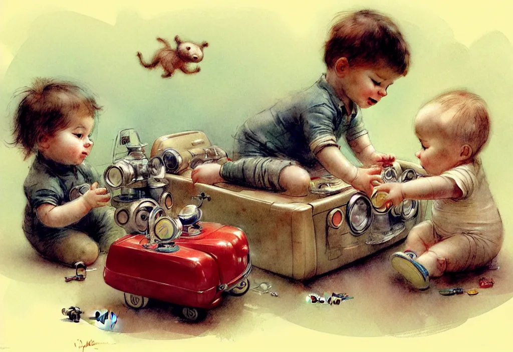 Image similar to toddler ( ( ( ( ( 1 9 5 0 retro future living room. muted colors. toys laying around ) ) ) ) ) by jean baptiste monge, chrome red