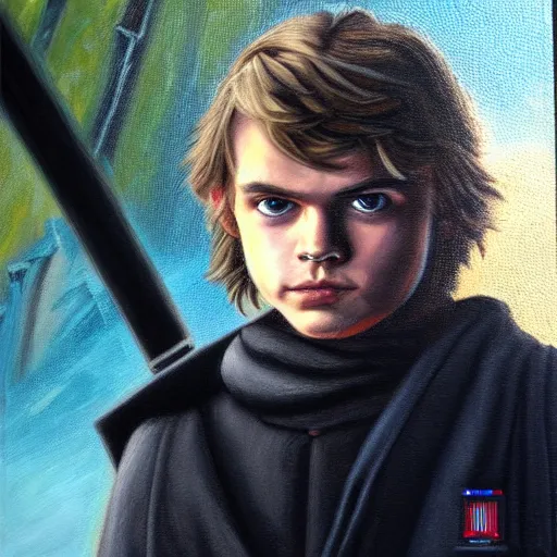 Image similar to anakin at the steps of the jedi temple on coruscant, oil painting, award - winning art, highly detailed