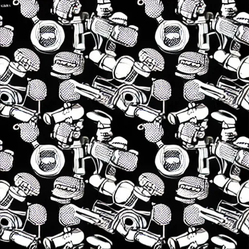 Image similar to seamless pattern showing microscopes. black and white, drawing, white background, seamless, ornament.