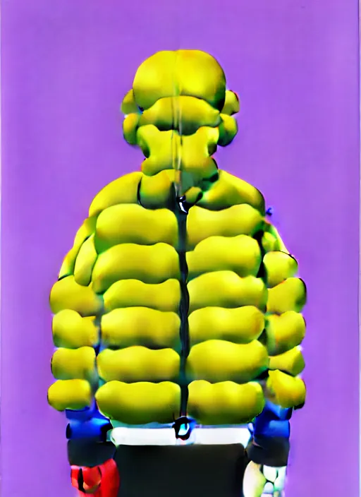 Image similar to person wearing a inflated puffer jacket by shusei nagaoka, kaws, david rudnick, airbrush on canvas, pastell colours, cell shaded!!!, 8 k