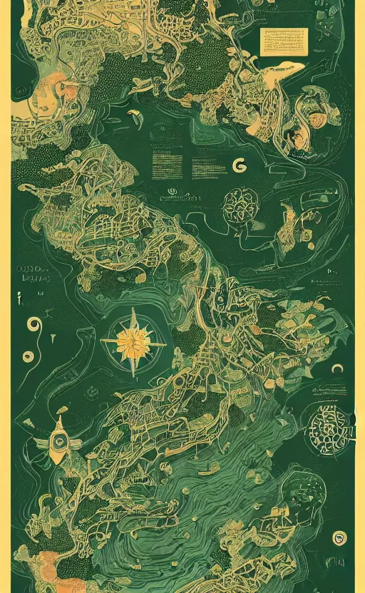 Image similar to a poster with a map on it, poster art by victo ngai, behance contest winner, environmental art, lovecraftian, intricate, infographic, marginalia, unreal engine, epic