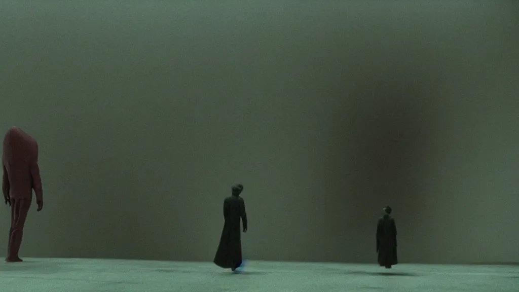 Image similar to the strange creature from my eye, we ait in line at the bank, film still from the movie directed by denis villeneuve and david cronenberg with art direction by salvador dali and zdzisław beksinski, wide lens