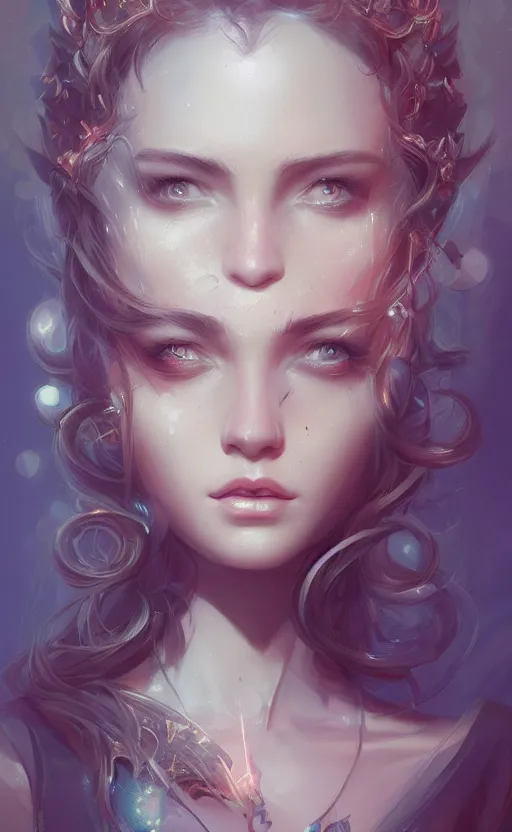 Image similar to Portrait of a beautiful magic woman, character design, fantasy, intricate, cinematic lighting, highly detailed, digital painting, artstation, concept art, smooth, sharp focus, illustration, art by WLOP and Ross Tran