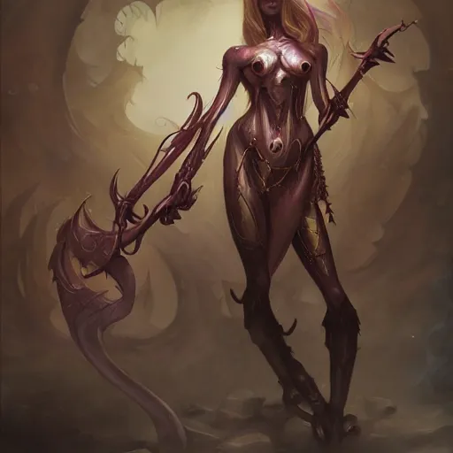 Prompt: alluring adherent to slaanesh, magic the gathering art, in the style of peter mohrbacher and keith thompson