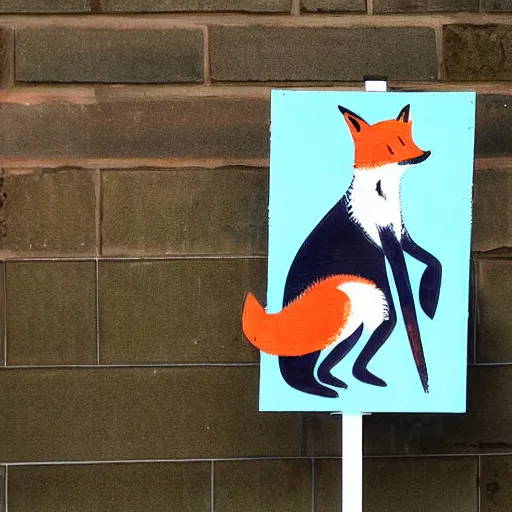 Prompt: a fox holding up a blank sign by tom cross