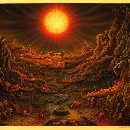 Prompt: artistic depiction of hell, very detailed and hypnotic