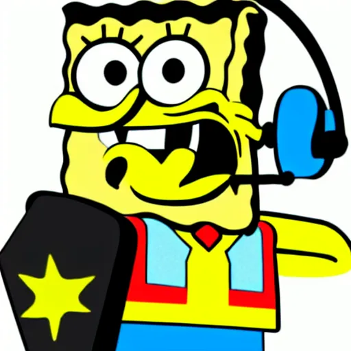 Image similar to a spongebob-squarepants, svg sticker, vector art, wearing headphones, jamming to music