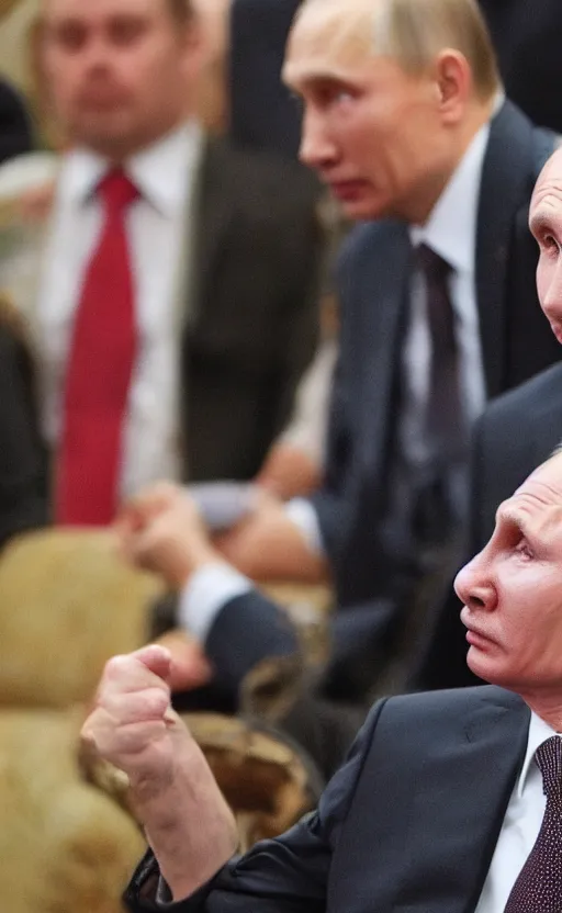 Prompt: high quality photo of vladimir putin looking pathetic, old, ugly, and angry