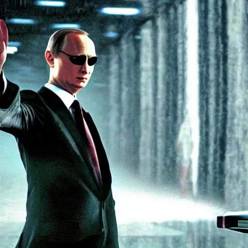 Prompt: vladimir putin in the movie matrix