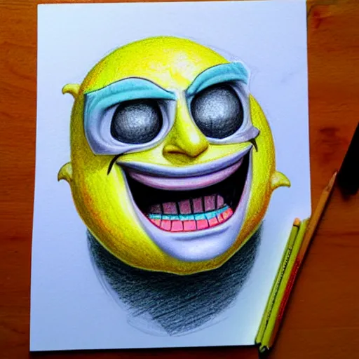 Image similar to trollface lemon, colored pencil sketch, 8 k