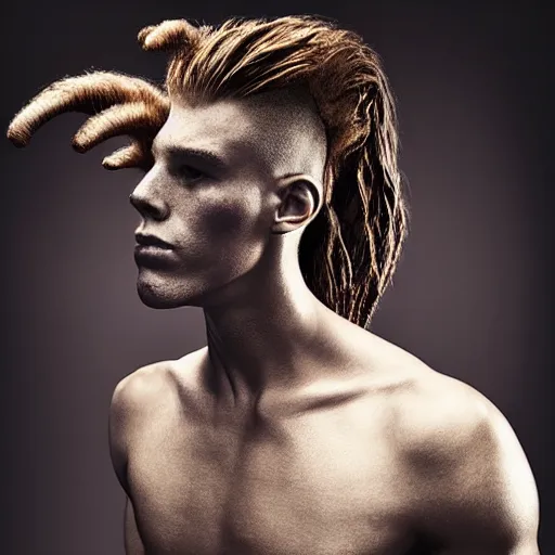 Prompt: a portrait of a beautiful athletic young male unicentaur , photographed by erwin olaf, artistic