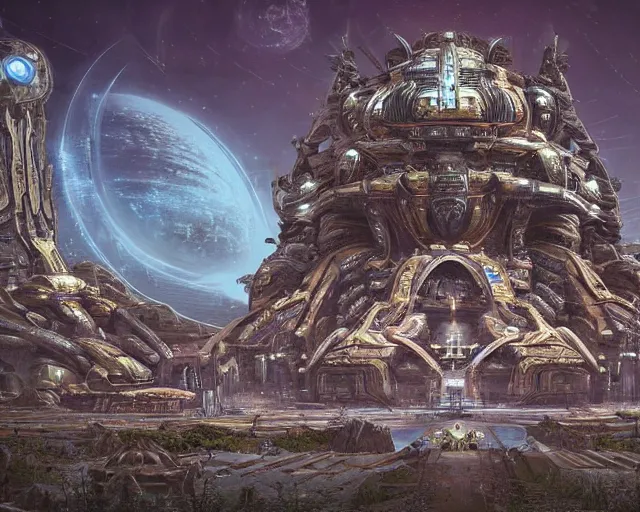 Image similar to photo of a temple, mothership, alien utopia!!, holy place, protoss!!, starcraft, intricate, scifi, machine city, highly detailed, art by roberto digiglio and furio tedeschi and filippo ubertino