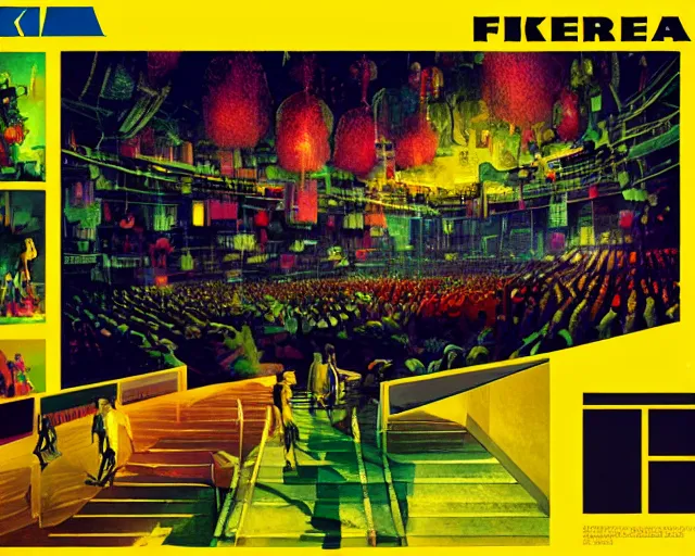 Prompt: IKEA catalogue photo of a cyberpunk concert hall, by Paul Lehr