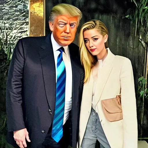 Prompt: photo of amber heard and donald trump on vacation together