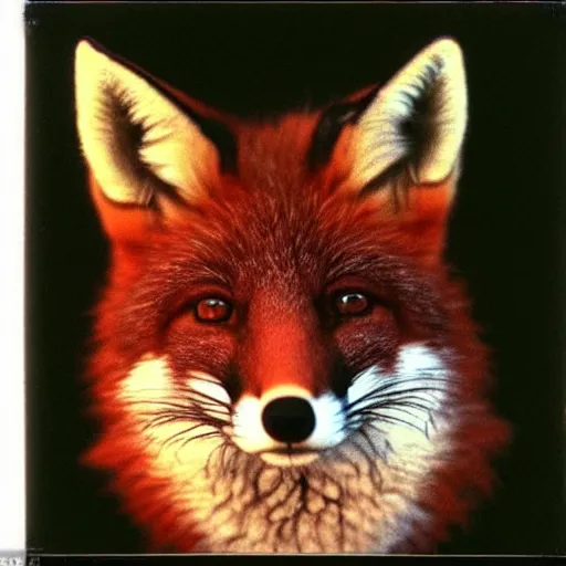 Image similar to medium-shot neat polaroid photo of a fox in a hoodie, 80s, colour, by Andy Warhol