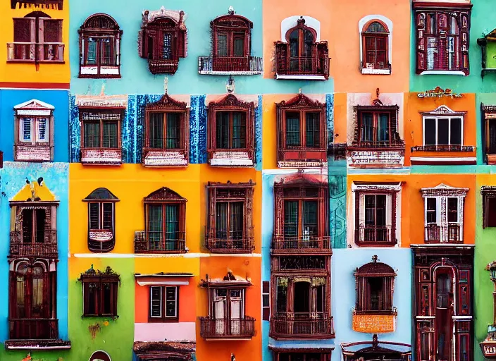 Image similar to symmetry!! seen through a window!! guanajuato city, by wes anderson