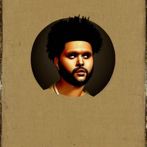 Image similar to a renaissance style portrait painting of the weeknd