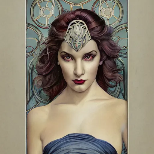 Image similar to an art nouveau, ( streamline moderne ), multi - ethnic and multi - racial portrait in the style of charlie bowater, and donato giancola, and charles dulac. very large, clear, expressive and intelligent eyes. symmetrical, centered, ultrasharp focus, dramatic lighting, photorealistic digital painting, intricate ultra detailed background.