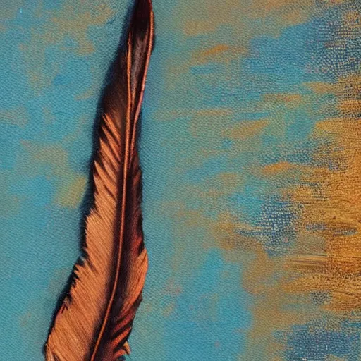 Prompt: and yes, the feather analogy antler takes feather a antler precarious feather balance antler of feather words antler to master painterly and delightful skirmish of the duality of impasto nature in the golden light