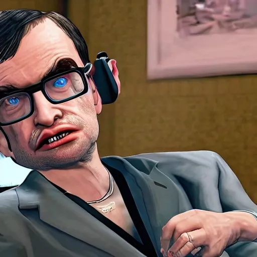 Image similar to GTA5 but the main character is stephen hawking