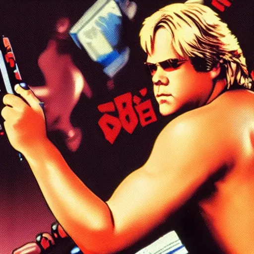 Image similar to portrait of philip seymour hoffman in double dragon video game splash screen