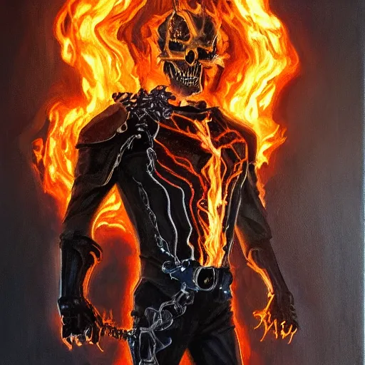 Prompt: Ghost Rider oil painting, 8K, study light