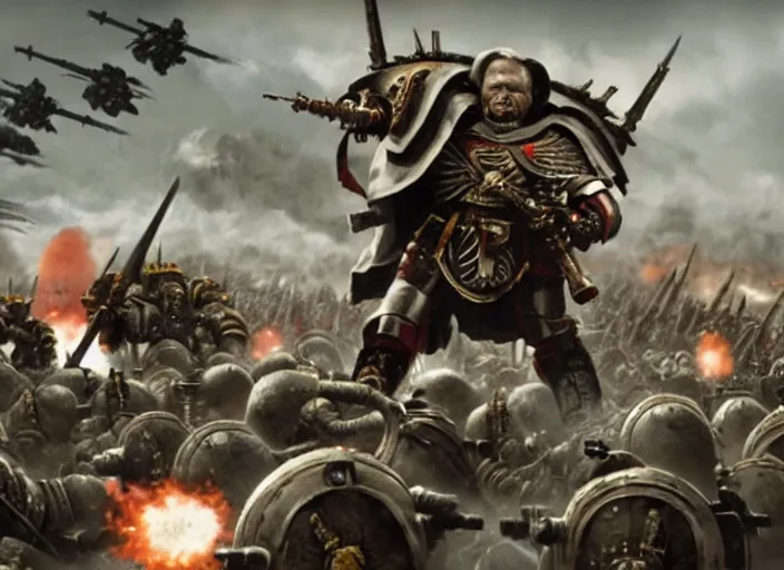 Image similar to john paul ii taking part in warhammer 4 0, 0 0 0 battle, cinematic scene